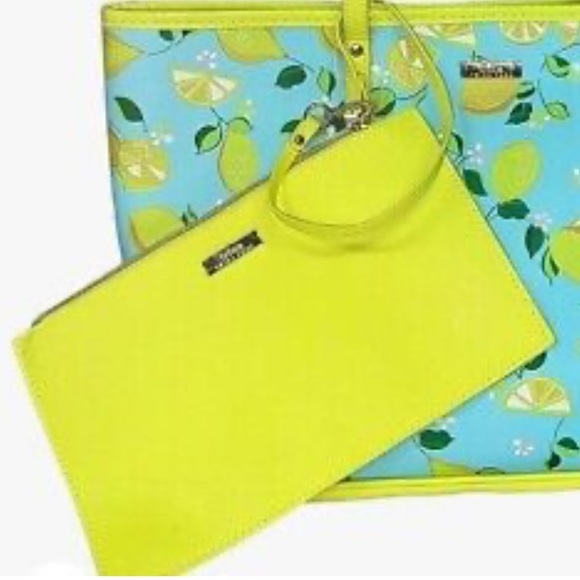8. Trina Turk Large Lemon Tote yellow/blue 19x11 NWT